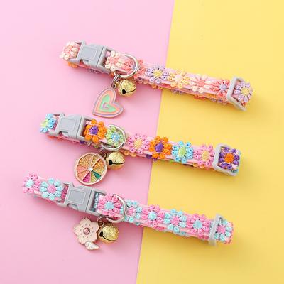 Haustier Katze Halsband mit Glocke Buntes Spitze Blume Halsband Katze Welpe Halskette Zubehör