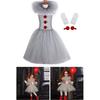 3Pcs Kids Girls Scary Halloween Clown Costume Clown Cosplay Costume Dress Gloves Red Hairpin Clown Makeup Kit Gifts