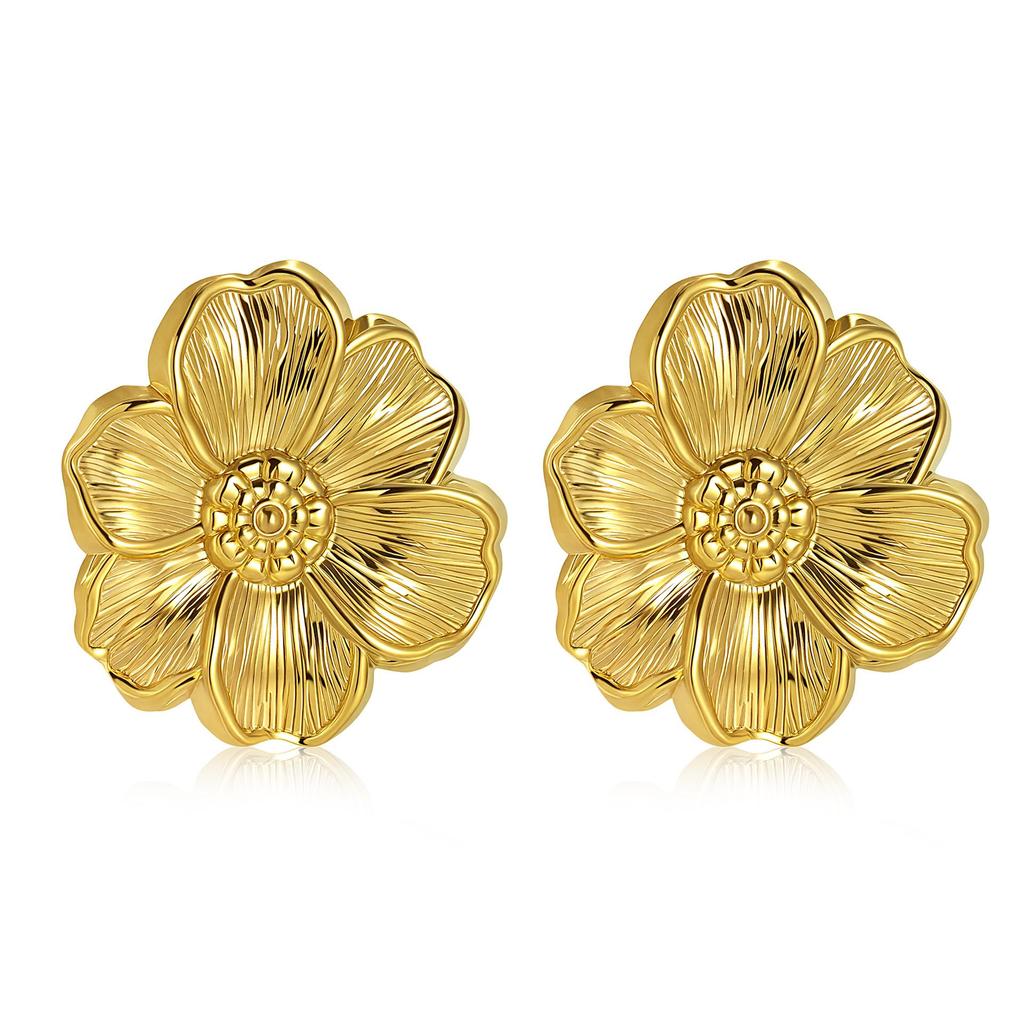 European & American Stainless Steel Flower Stud Earrings - Simple, Irregular Design
