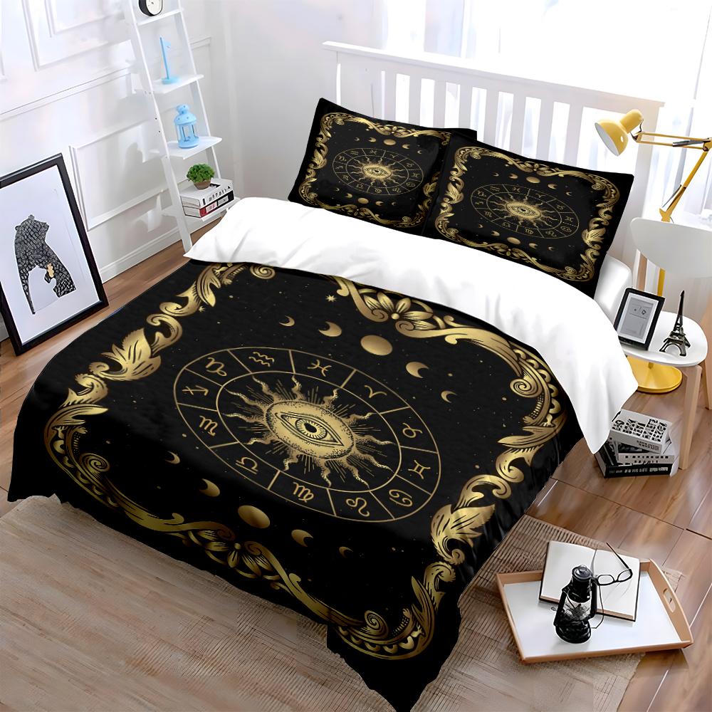Zodiac Symbols Cosmos Black Bedding Set Bedding set (1 duvet cover, 2 pillowcases, duvet not included)