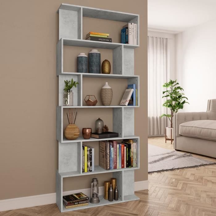 Bibliothèque - VidaXL - 800094 - Gris béton - Bois d'ingénierie - 6 étagères