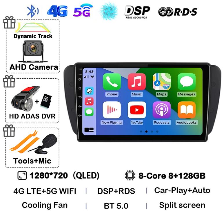 Android 14 Carplay Auto Car Radio For Seat Ibiza 6j 2009 2010 2012 2013 2014 2015 MK4 FR GPS Audio Multimedia WIFI+4G Player DSP