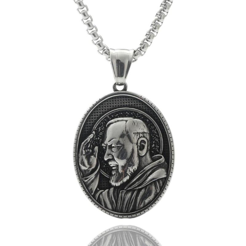 Men's Stainless Steel Neckchain Hip Hop Necklace with Unique Religious Pendant Charm Designing Fashionable Jewelry