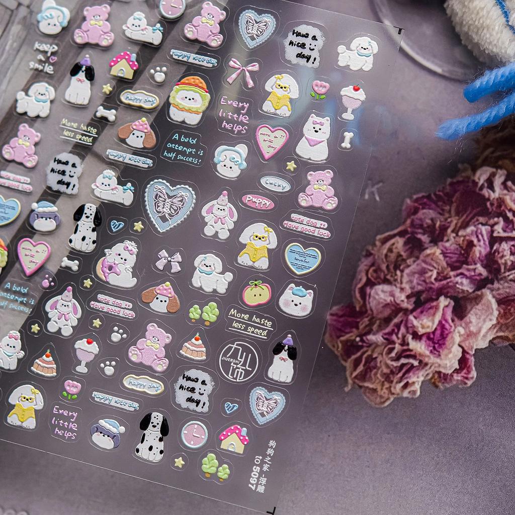 Cute Animal Face 5D Nail Art Stickers Cartoon Cat Bunny Dog Mouse Expressions Simple Self Adhesive Manicure Decal DIY