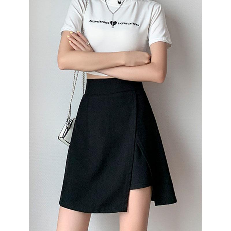 Women's Gray High-Waist Irregular Slit A-Line Midi Skirt