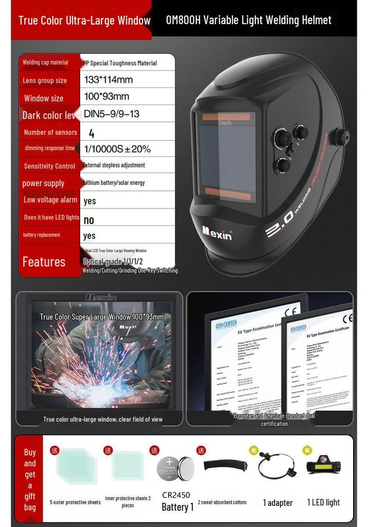 MEIXINOM-800H Auto-Darkening Welding Helmet, Electric Arc Protection Mask