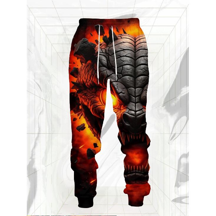 Men'S Casual Sweatshirt And Sweatpants Set with Lava Fire Dragon 3D Print