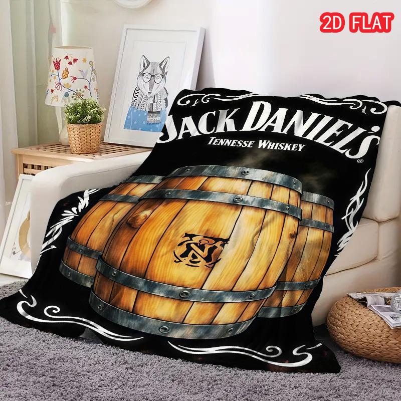 Jack Daniel's Holzfass Druck Überwurfdecke Weiche Flanelldecke Gemütlich Man Cave Heimdekoration Decke Geschenk für Männer 80cm x 120cm brown