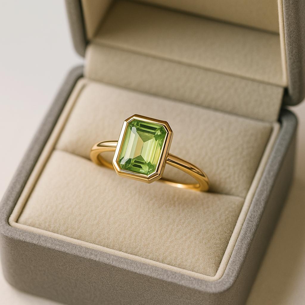 Emerald Cut Green Peridot Stone Gold Plated Ring for Women – Elegant Fashion Jewelry