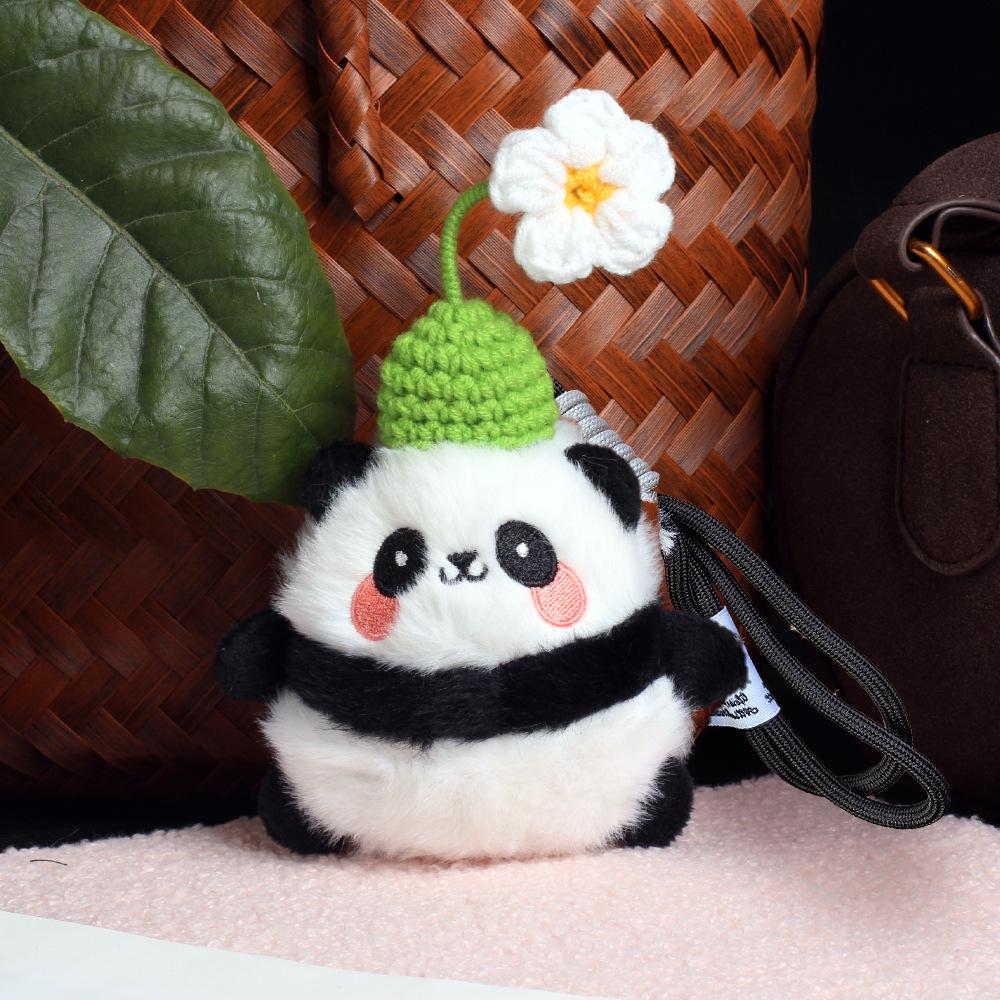 Cute Panda Plush Keychain Ornament - Cartoon Bag Doll Pendant with Rose Decoration