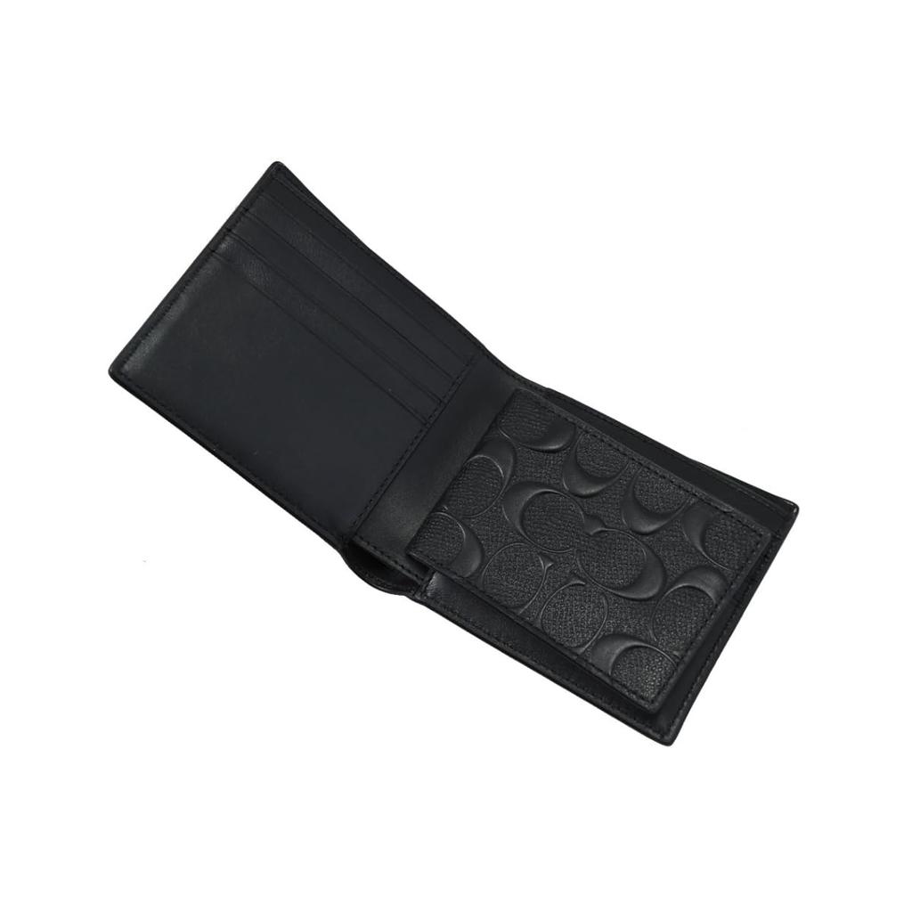 Coach Men's 3-in-One Bifold Wallet with Embossed Signature Card Case, R957 Black, Outlet