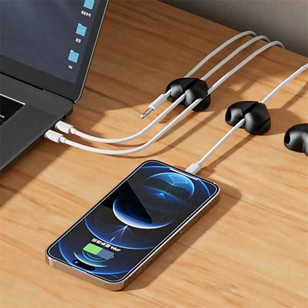 Self Adhesive Silicone Heart Shaped Cable Organizer 4PCS USB Charging Wire Winder Desk Clip Holder Home Office Wire Holder Clip