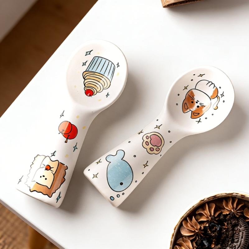 Cartoon Ceramic Spoon Cute Creative Ice Cream Spoon High-end Aesthetic Design Rice Spoon Home Children's Dessert Spoons
