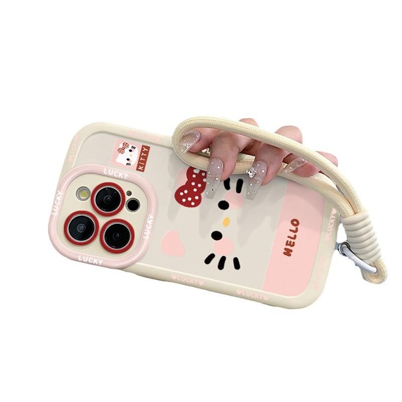 Cute KT Cat Expression Suitable for Apple 16promax Mobile Phone Case Iphone15pro with Lanyard 14 Women's Model 13