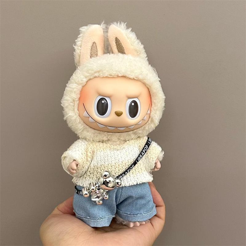 

For 15/17cm Labubu V1 V2 Doll Clothing Fashion Hoodie and Pants Set Korean Idol Trendy DIY Doll Clothing Accessories Toy Gift No dolls