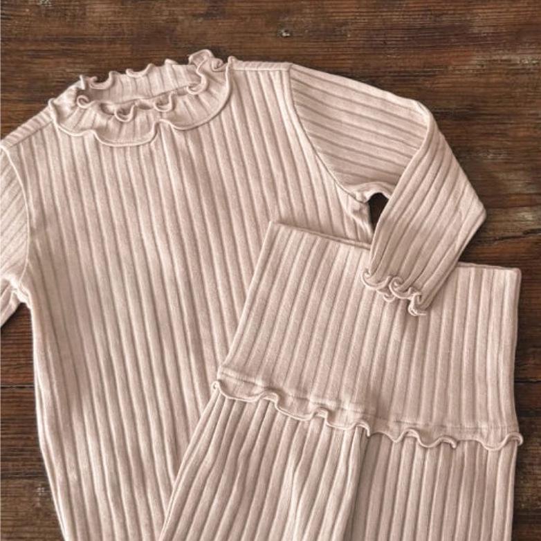 2026 Spring Toddler Ruffled T-shirt & High-Waisted Pants Pajama Set 90cm