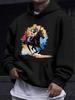 American European Style Unisex Autumn And Winter Print Hooded Sweatshirt Long-Sleeved Sweater, Watercolor Splash Ink Horse Riding Faux Denim Print Hoo