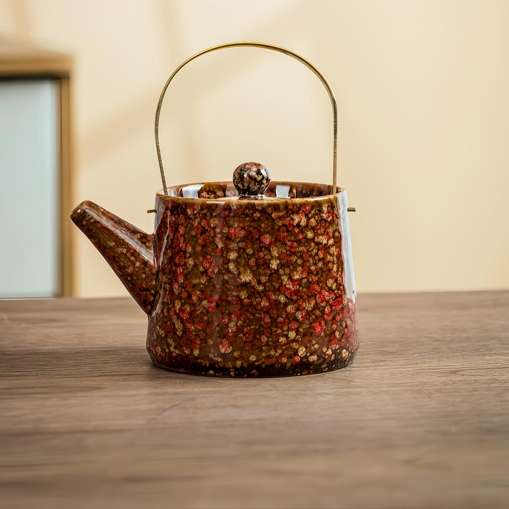 Ceramic Teapot with Side Handle Retro Japanese Style Kungfu Xishi Glaze Home Brewing Tea Set