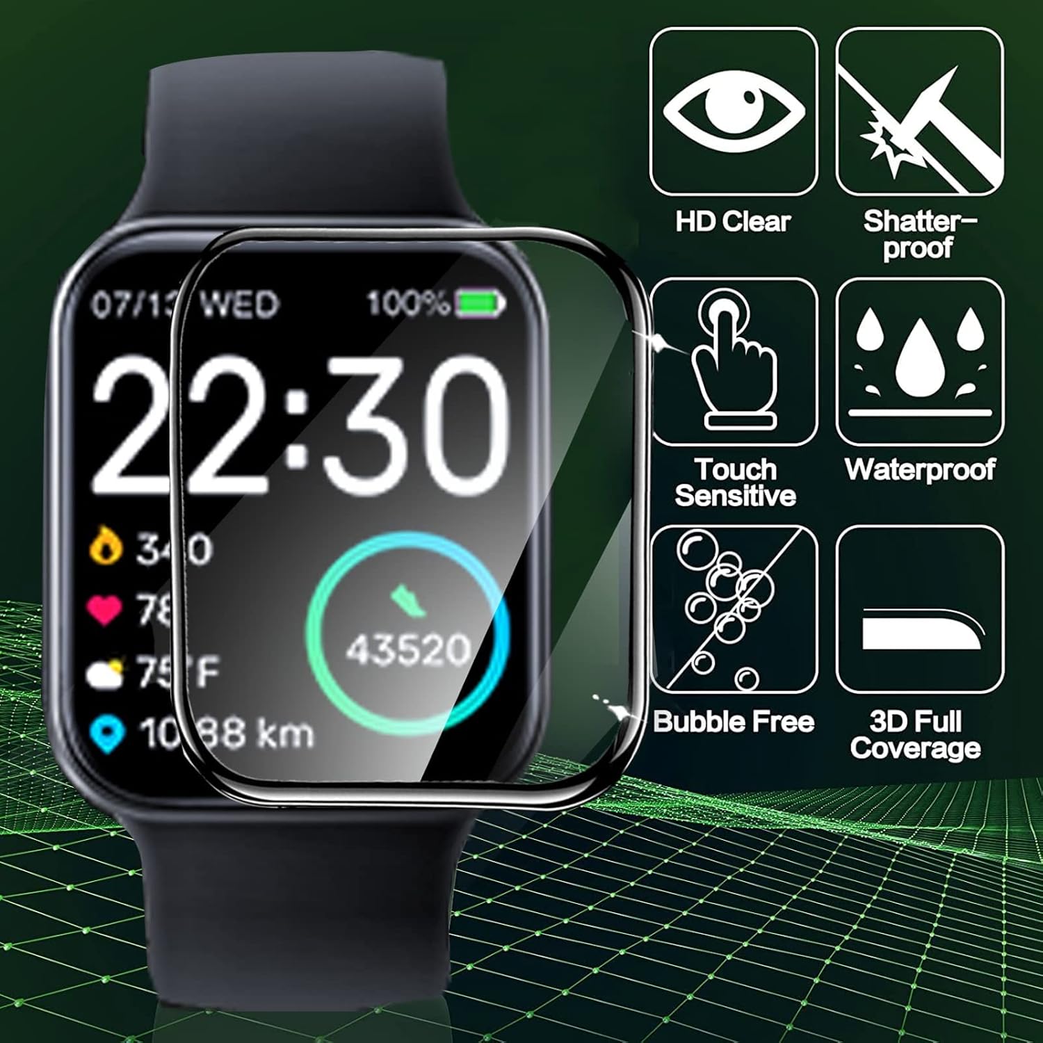 

Compatible for TAOPON ZL54 Smart Watch Screen Protector, [3 Pack] 3D Full Coverage PET Soft Screen Protector Film Compatible for TAOPON ZL54 1.83 3 Pack