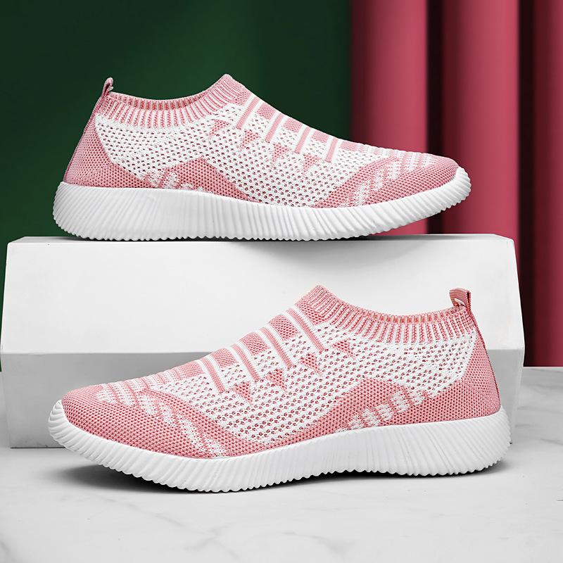 Summer flying woven women's shoes casual fashion large size 42 lightweight breathable flat shoes single shoes walking sports shoes 43