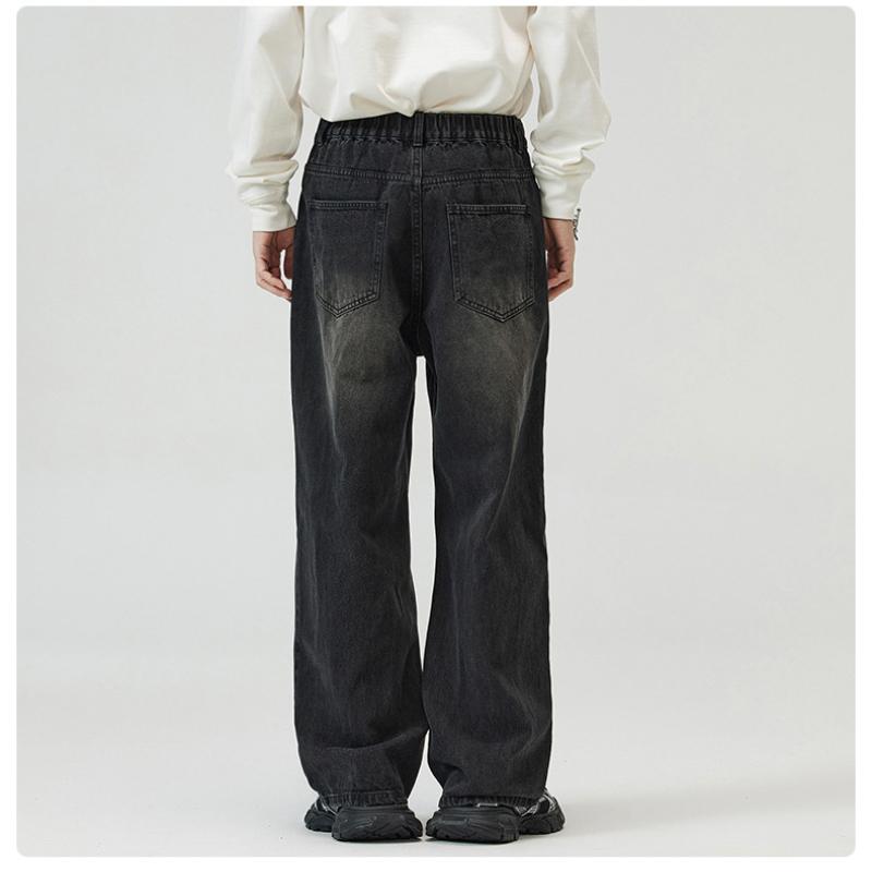 Simple Men's Denim Pants Casual Washing Solid Color Menswear Bottom Middle Waist Straight Wide Leg Loose Male Jeans 2025 Spring Autumn