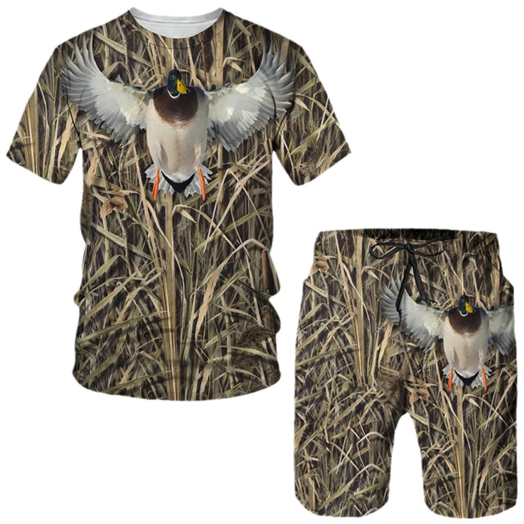 Camo Hunting Animal Tracksuit Camouflage 3D Print Men Fashion Short Sleeve T-Shirts Shorts Sets Streetwear Sportswear Kids Suits