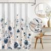 Aesthetic Navy Blue Floral Shower Curtain Sets, Watercolor Gold Flowers Leaves Bathroom Decorative 72x72 Inch Polyester Waterpro