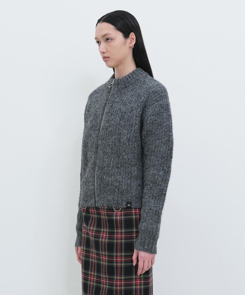 Yunse Angora Knit Zip-Up (Charcoal)