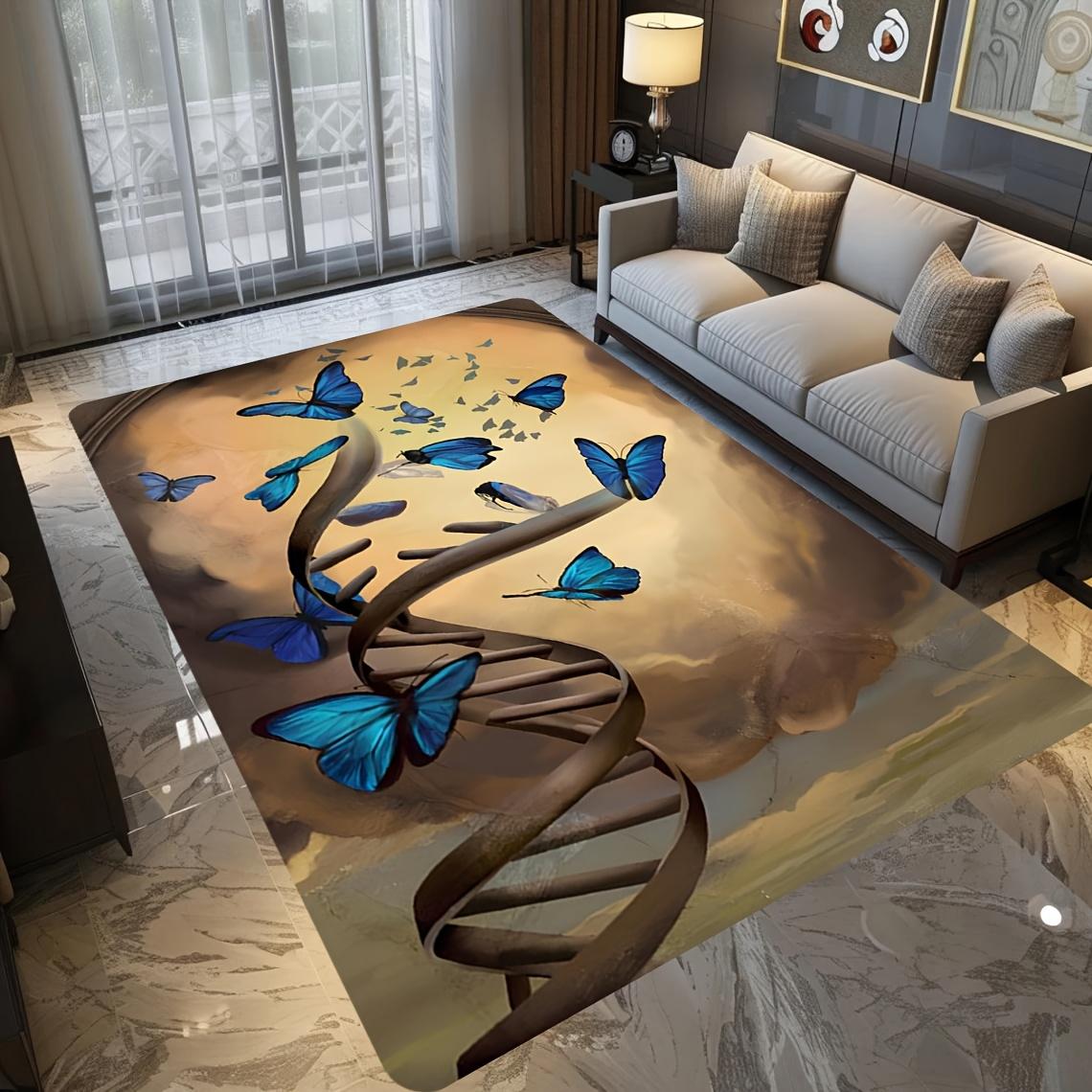 

Dreamy Blue Butterfly Theme Flannel-printed floor mats are slip-resistant Suitable living room bedroom terrace garden carpets 60x90cm