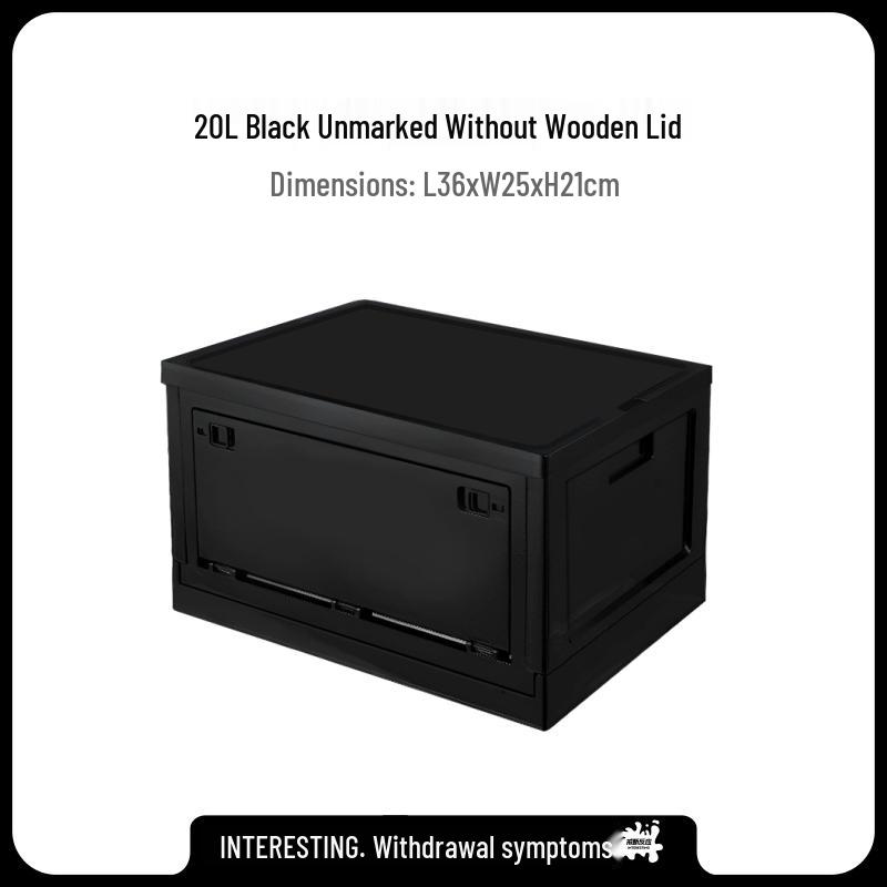 

Outdoor Black Folding Camping and Car Trunk Storage Box with Wood Lid and Side Opening Door