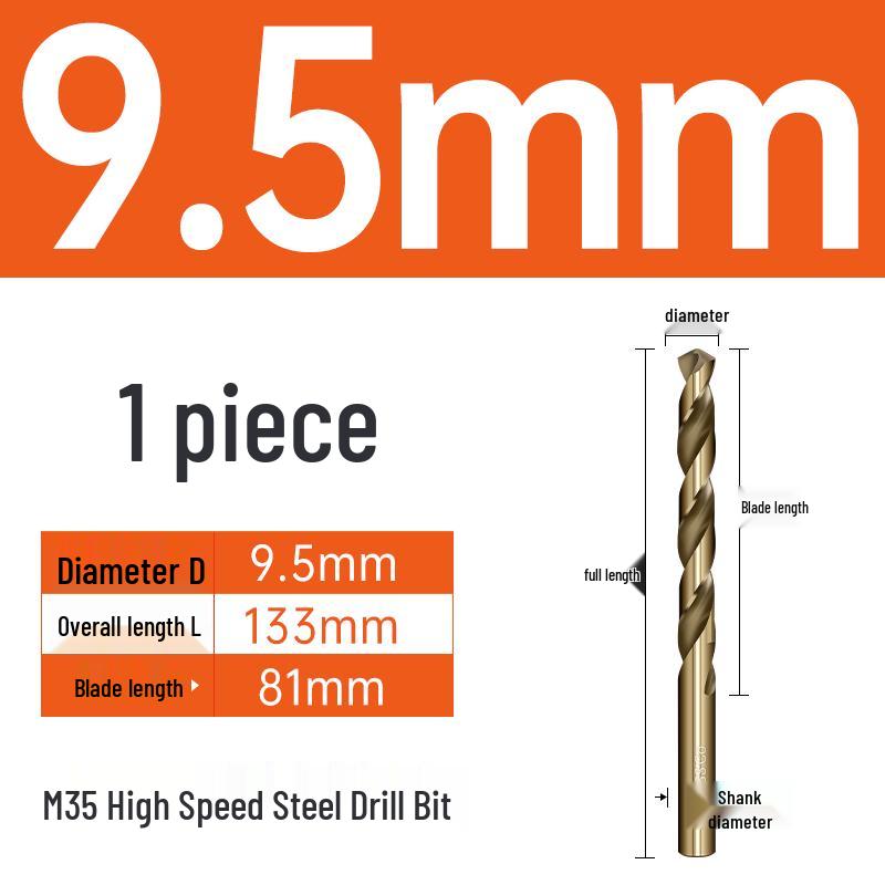 M35 Cobalt Twist Drill Bits Set for Stainless Steel, High Hardness, Straight Shank, Hand & Electric Drills