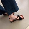 Gentle bow wedge heel open-toed black sandals women's summer wear fashion versatile vacation style beach Roman shoes