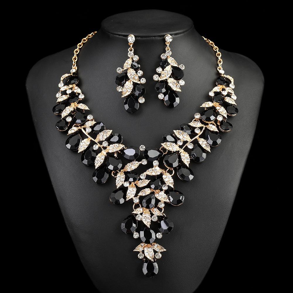 Exaggerated Rhinestone Necklace Earrings Set Women'S Dress Banquet Accessories