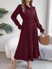 Abito a Colletto Reversibile Monocolore Abito Elegante Plissettato a Vita Alta per Donna Abiti Ampi a Maniche Lunghe Abito Casual