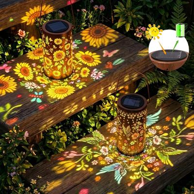 Colorful Solar Lanterns Sunflower Butterfly Hummingbird Waterproof Multicolor LED Metal Hanging Lantern for Outdoor Garden Yard