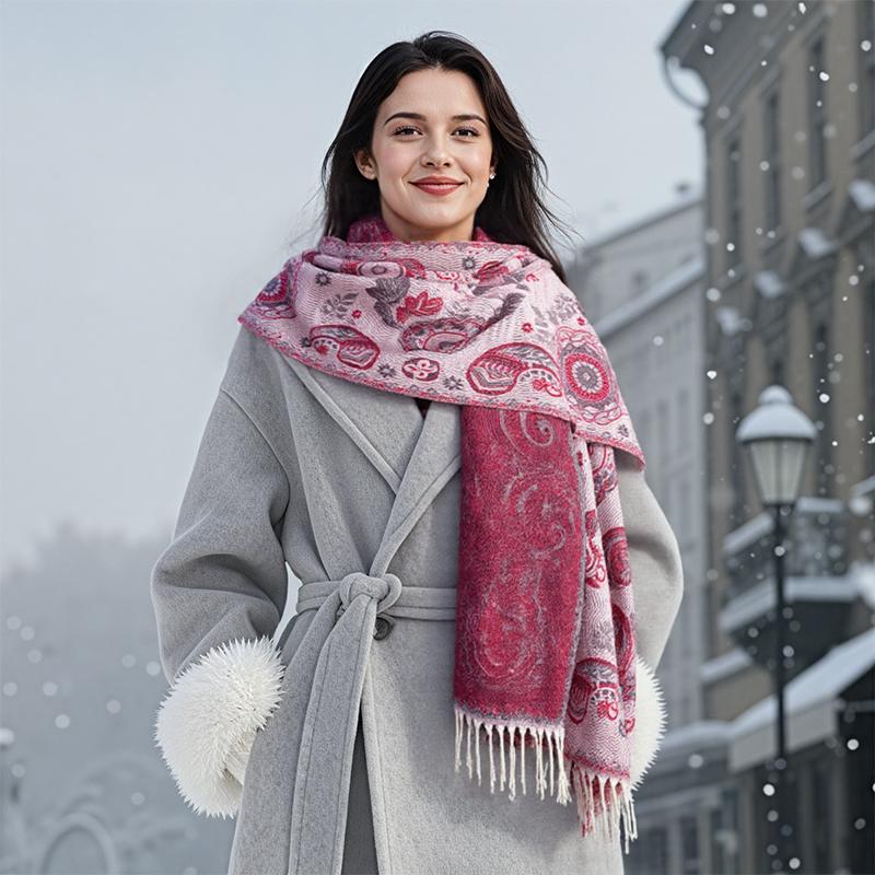 Rose Color Paisley Winter Scarf for Women Long Warm Jacquard Cashmere Scarves Hijab Lady Shawl Wrap Lady Pashmina Bandana Stoles
