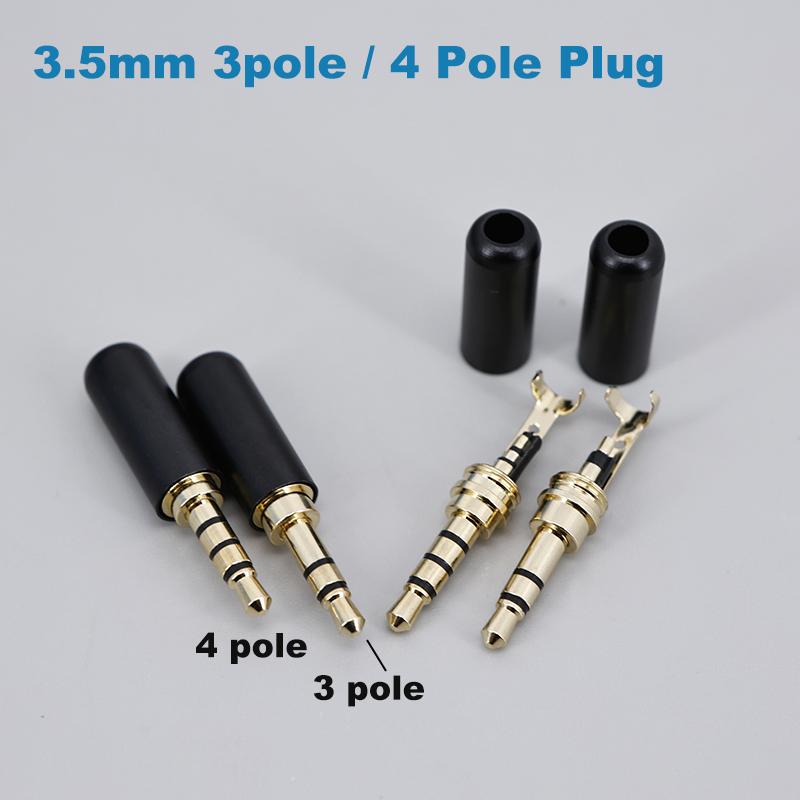 3.5mm Audio Jack Male Connector 3 4 Pole 3.5 Adapter Headphone Plug Earphone Repair Black Cable Solder Wire DIY AUX