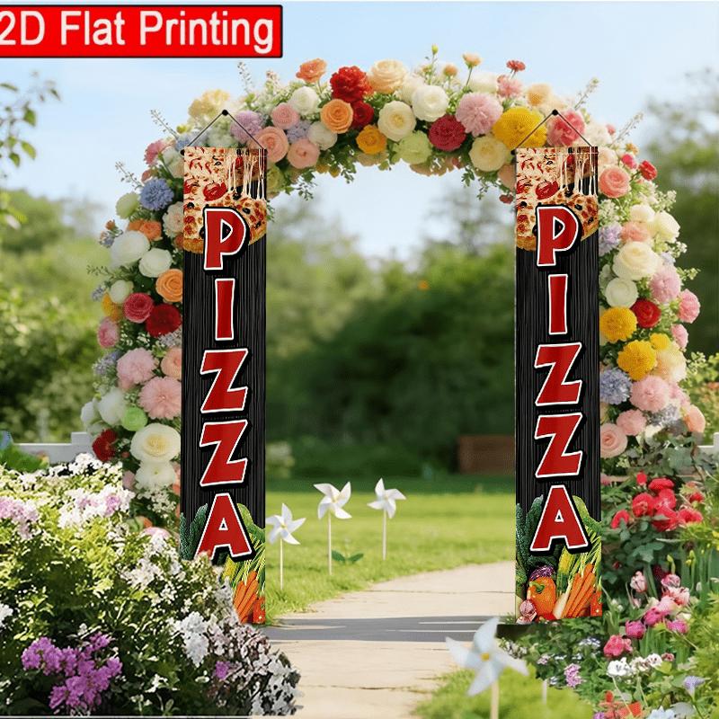 2D Flat, 2D Flat, 2D Flat - 1 Pair 2D Flat Pizza-Themed Door Banner, Suitable for Pizza Business Advertising Sign Design Flag, Can Attract Customer Tr