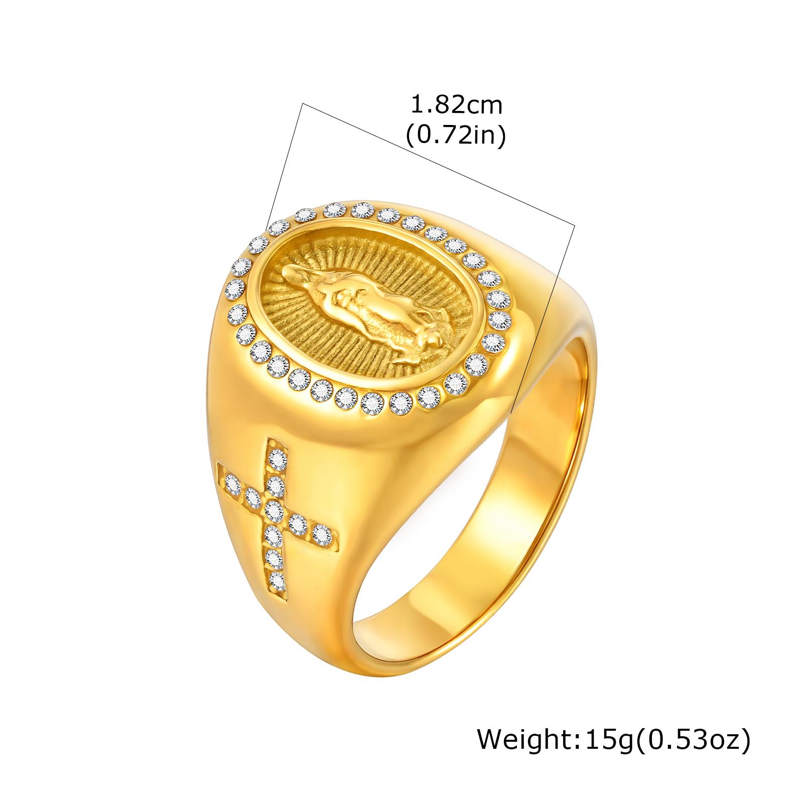 

Fashion Cubic Zircon Jesus Cross Rings, Gold Color Hip Hop Stainless Steel Signet Ring for Men, Religious Punk Finger Jewelry US size 7