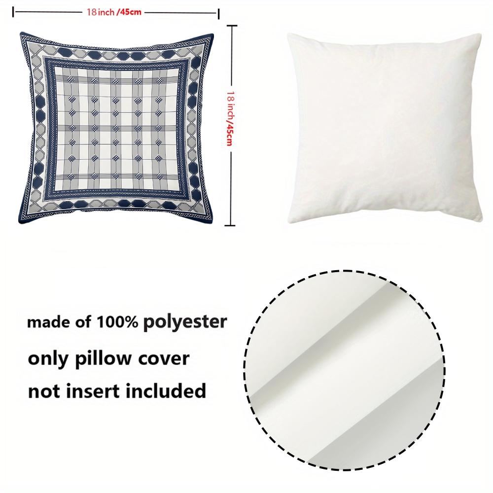 Set Of 4 Navy Grey Plaid Farmhouse Throw Pillow Covers Pattern Cushion Cover Suitable For Sofa Bedroom Car Pillow Cover