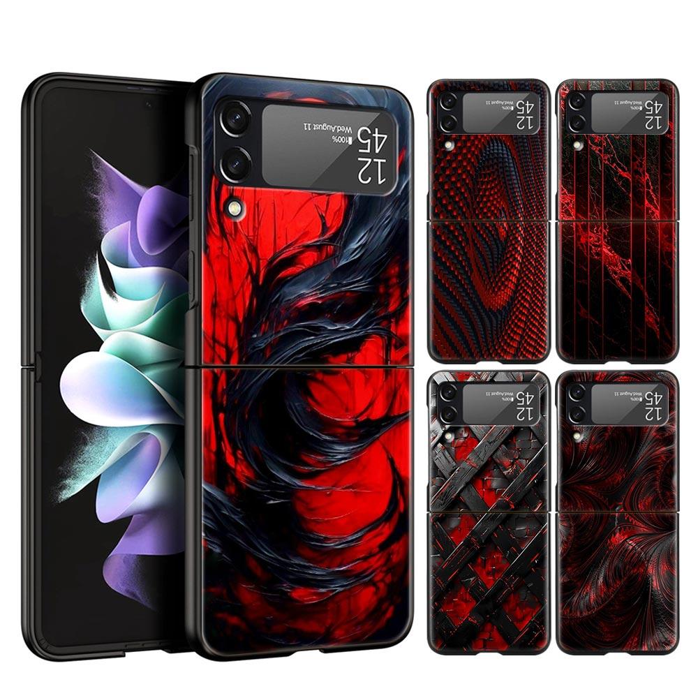 Black Red Ripple Art Hard PC Phone Case For Samsung Galaxy Z Flip 7 6 5 4 Black Cover For Galaxy Z Flip 3 Foldable Fundas Shell