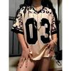 Fashion Leopard 3D Print T-shirt Trendy Women Clothing Casual Sport V-neck Short Sleeve T-Shirt Women Loose Tees Streetwear Tops
