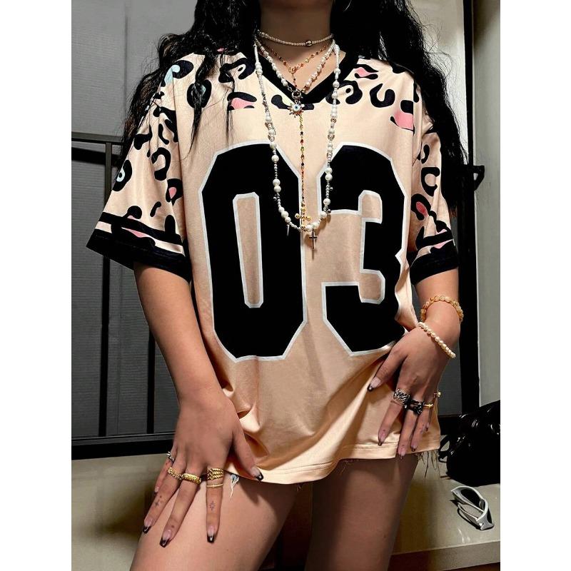 Fashion Leopard 3D Print T-shirt Trendy Women Clothing Casual Sport V-neck Short Sleeve T-Shirt Women Loose Tees Streetwear Tops