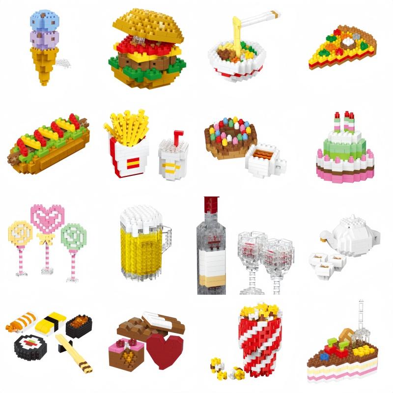 KNEW BUILT French Fries Cola Cake 16 Kinds of Colorful Foods Micro Mini Building Block Toys-Ideal for Kids' FunHoliday Gifts