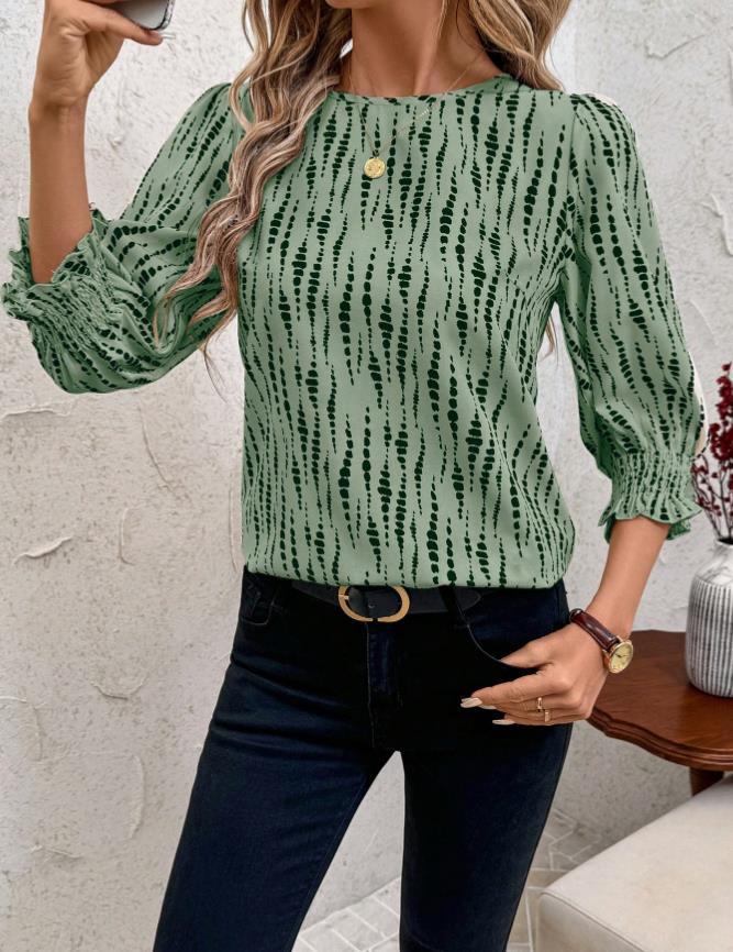 Brown and White Checked Mid-Sleeve Shirt with Ruffle Cuff Detail