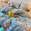 Three-piece Set Korean Girl Heart Cute Rabbit Berry Four-piece Set Simple Checkerboard Bed Sheet Blue Quilt Cover