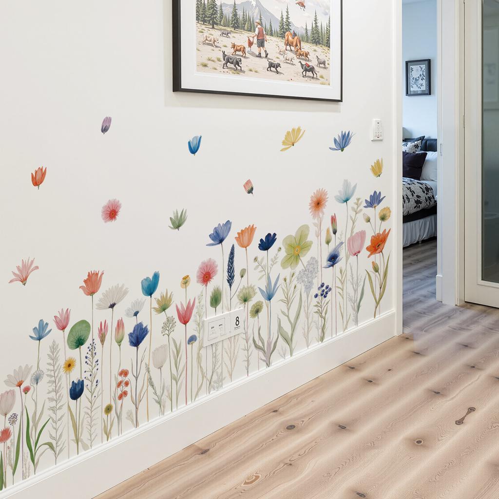 Abnehmbare Pastell-Blumen-Wandaufkleber für Sockelleiste, Schrank, Flurdekoration, Pflanzen-Blumen-Deko-Aufkleber