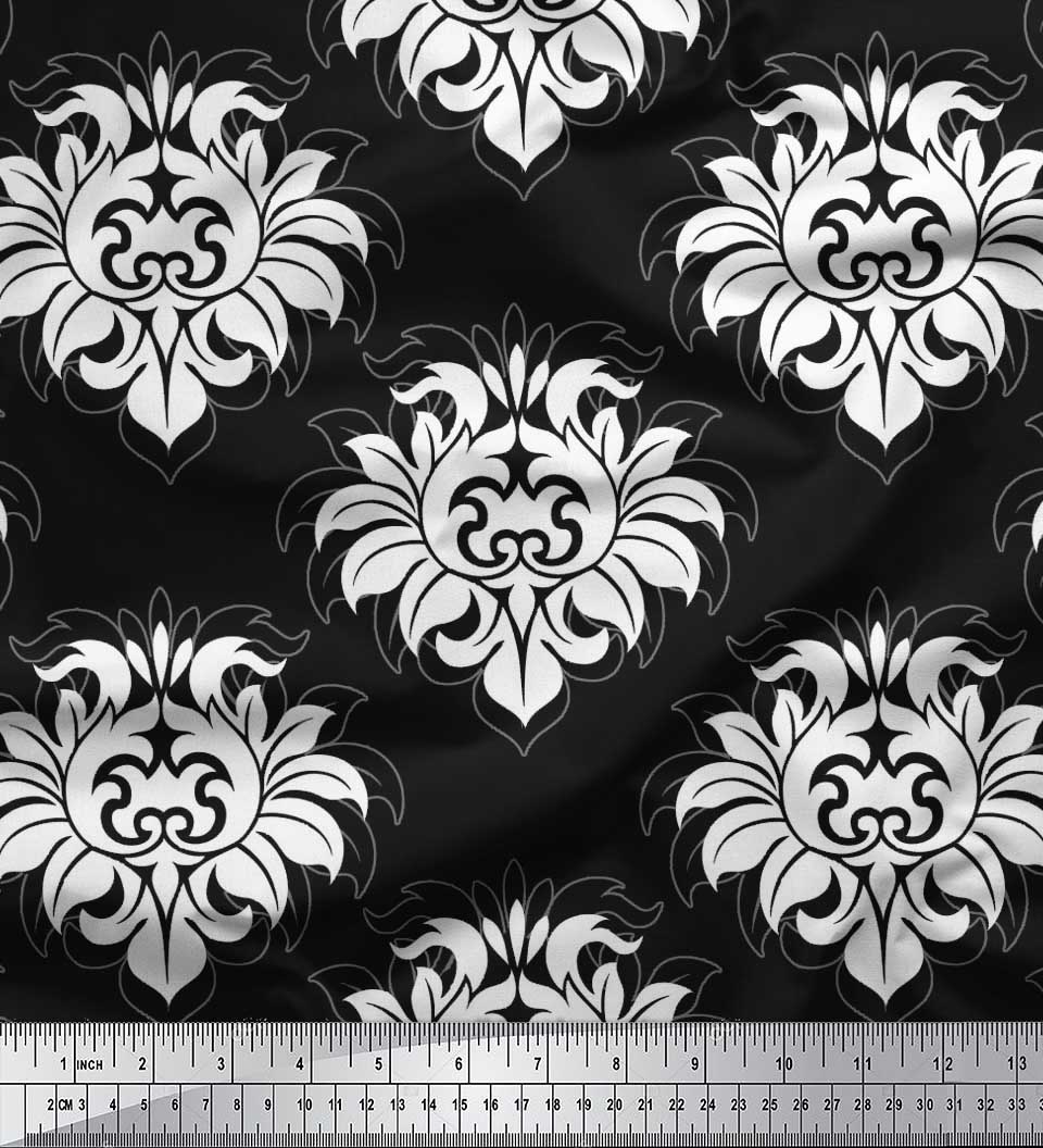 

Soimoi Japan Crepe Satin Тканина безшовна бароко Дамаск Print Швейна тканина метр 42 дюйма 42 Inch Wide - Poly Crepe білий