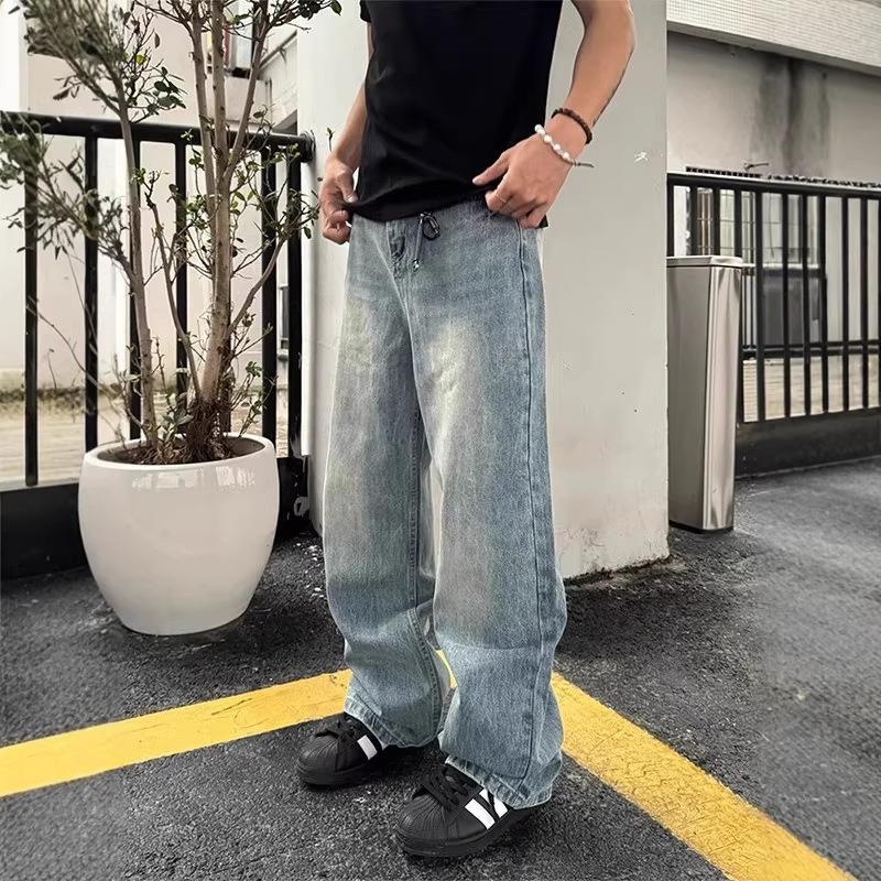 American retro lightning pattern micro-pull jeans men's unknwn nhappy straight loose wide-leg pants