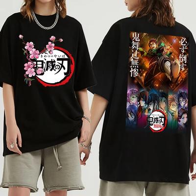 Nouveau T-shirt en Coton Imprimé Anime Japonais Demon Slayer Mode Femme Homme Harajuku Col O Streetwear Hauts Unisexes pour Fans Cadeau